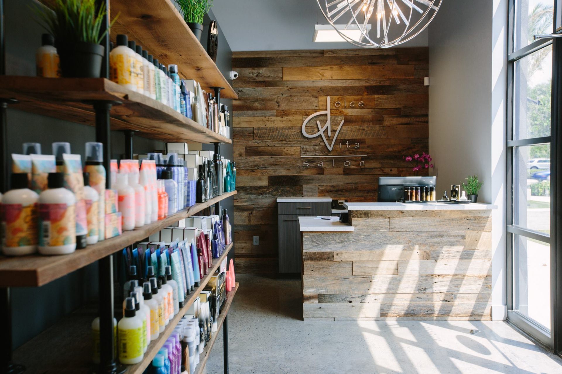 Dolce Vita Salons, reception desk and product retail display